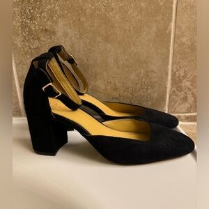 Black camel heels with ankle strap